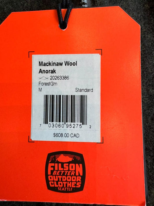 Filson Mackinaw Wool Anorak Medium 20263386 MADE IN USA Forest Green Pullover