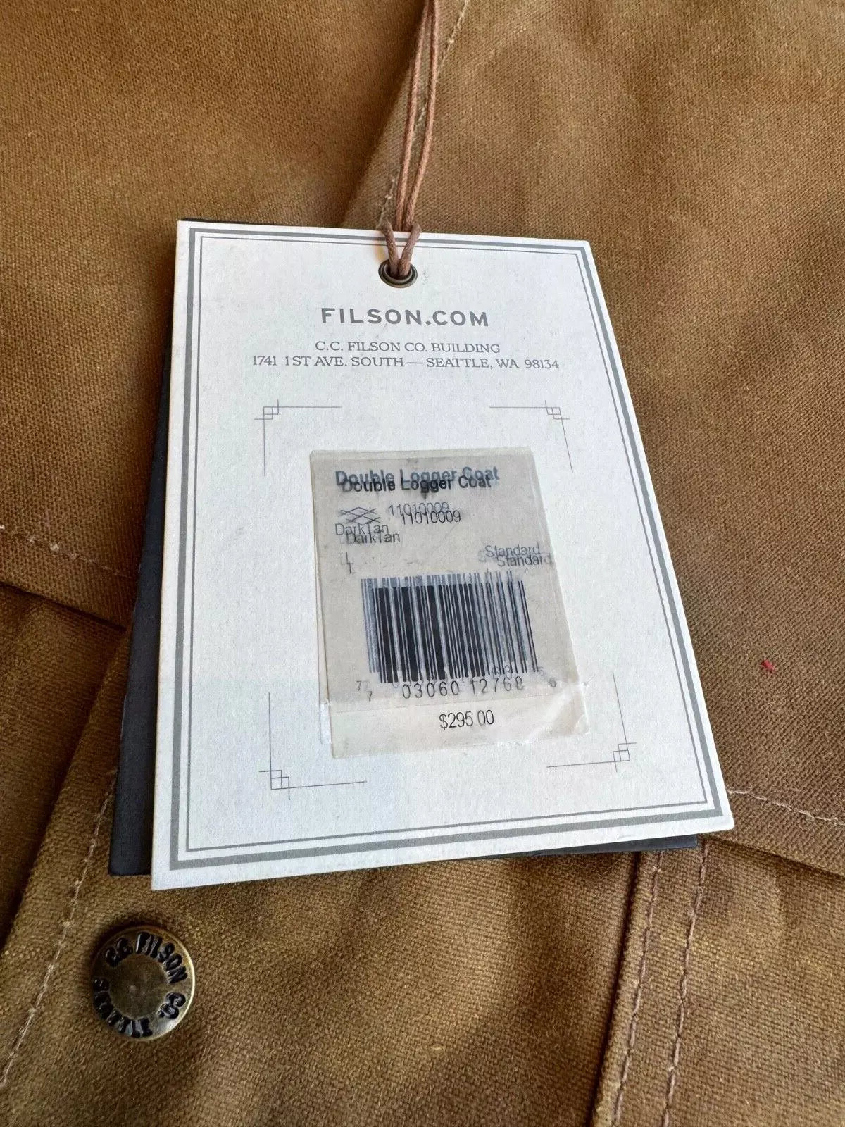 Filson Double Logger L Coat 11010009 MADE IN USA Dark Tan Khaki Waxed Brand New