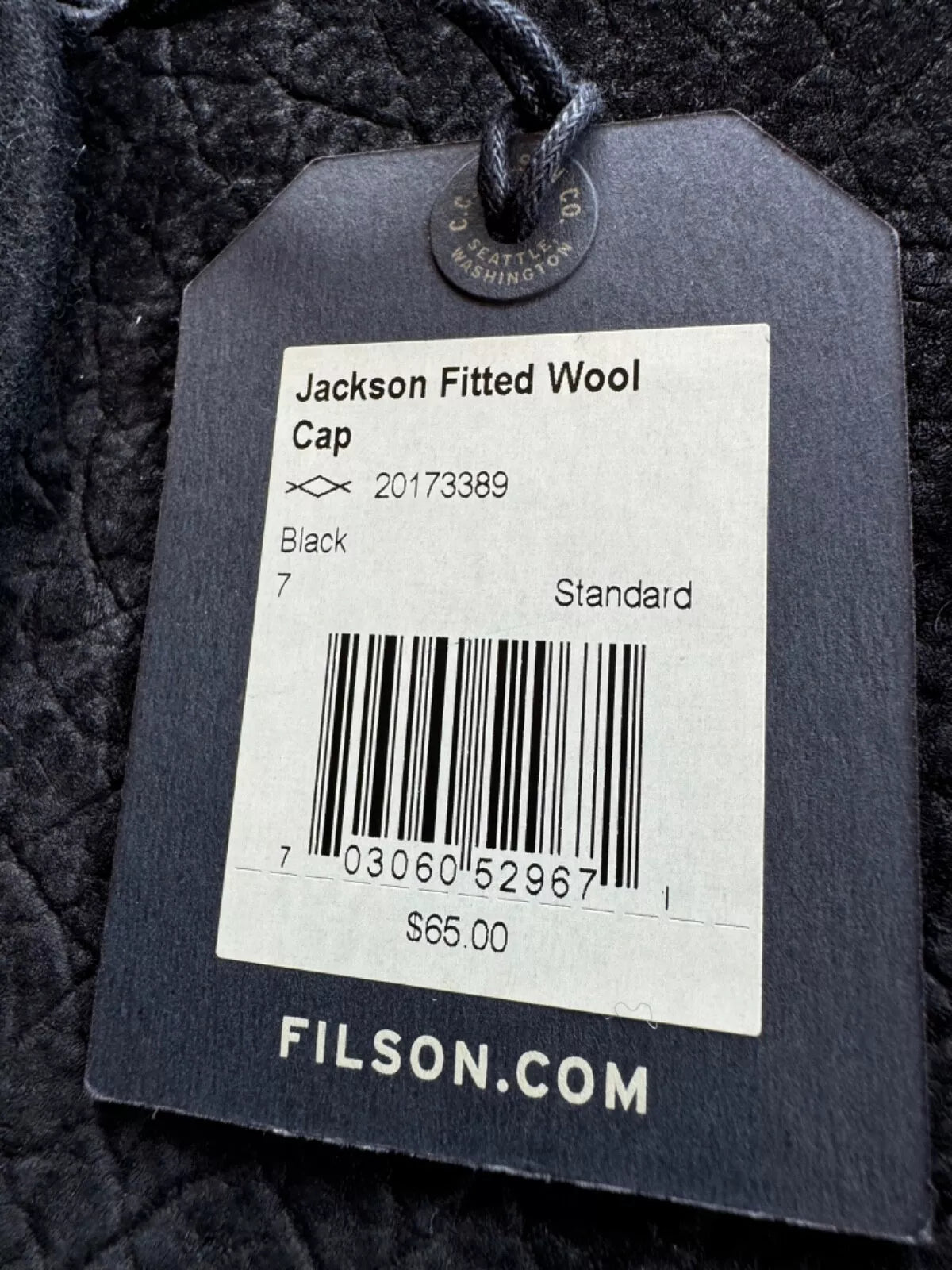 NWT Filson Jackson Fitted Cap Black with Yellow F Size 7 USA 20173389