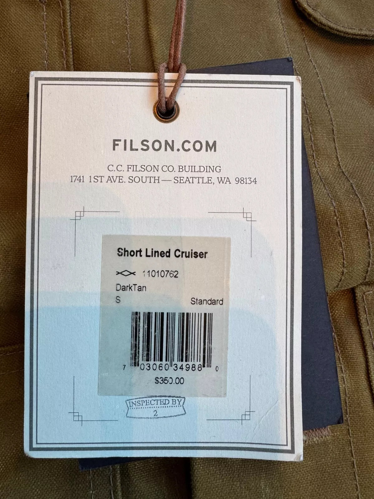 NWT Rare Filson Tin Cloth Short Lined Cruiser | Small| Made in USA | Dark Tan 11010762