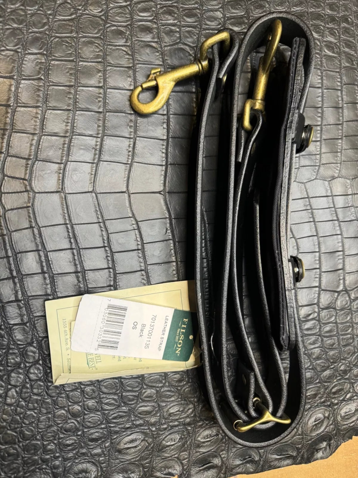 Filson Leather Shoulder Strap MADE IN USA Black Bridle Brass Adjustable Vintage 70137001135