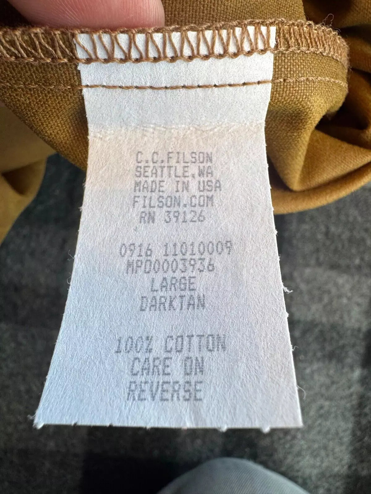 Filson Double Logger L Coat 11010009 MADE IN USA Dark Tan Khaki Waxed Brand New