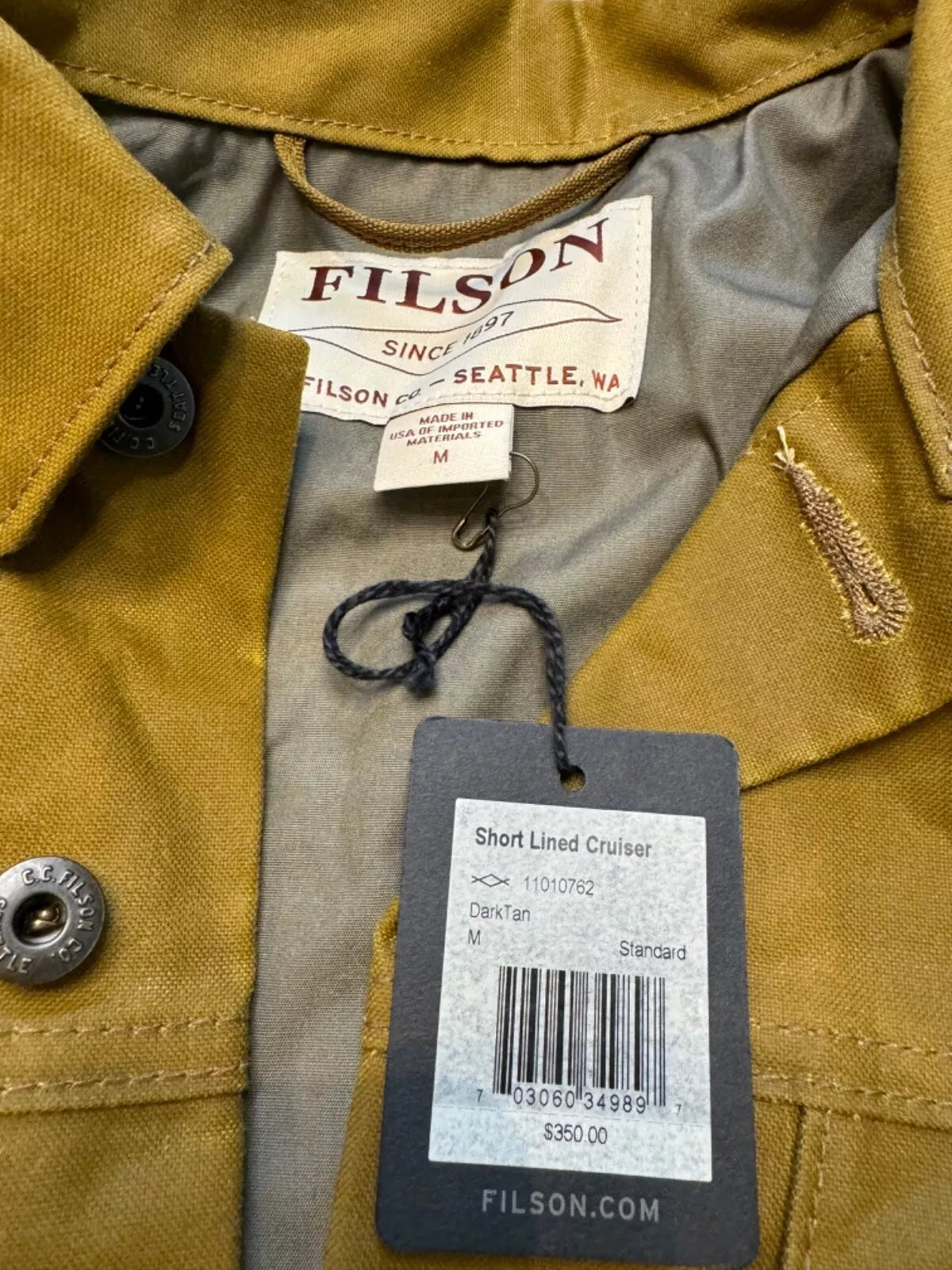 Rare NWT Filson Tin Cloth Short Lined Cruiser Medium USA Made Dark Tan 11010762