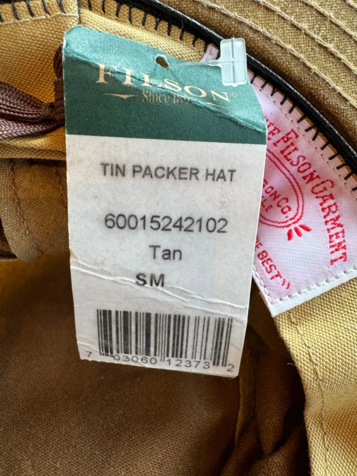 NWT Rare Filson Tin Packer Hat: S Small: Tan Made in USA