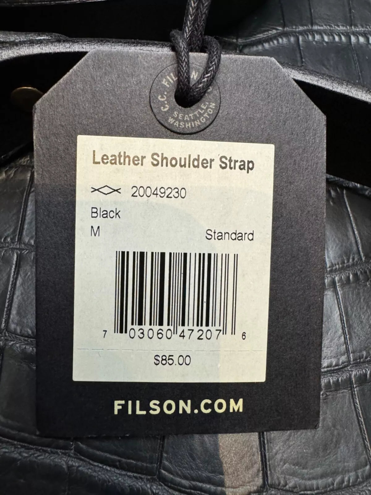 Filson Leather Shoulder Strap NWT USA USA Black Bridle Brass Adjustable 20049230