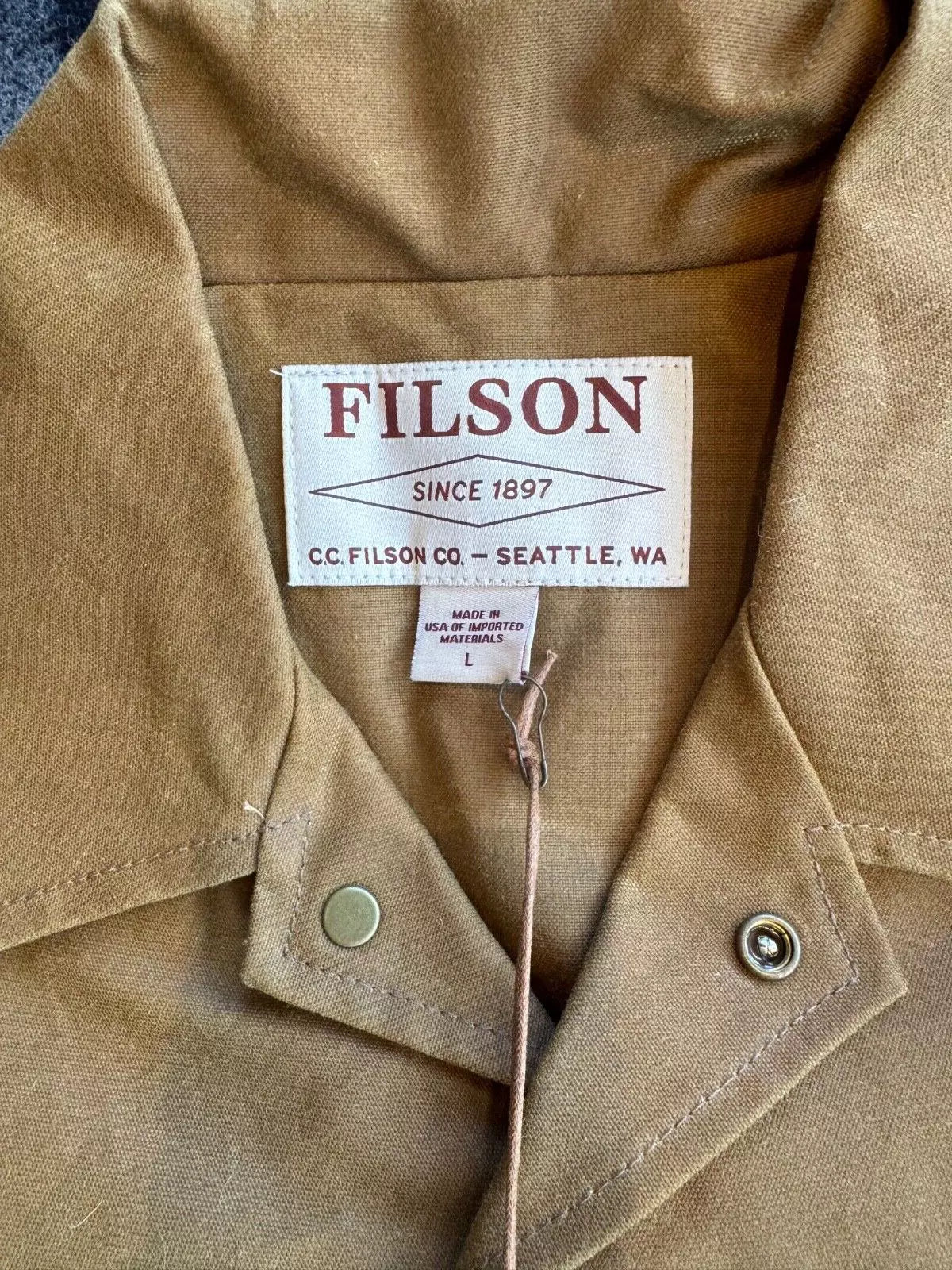 Filson Double Logger L Coat 11010009 MADE IN USA Dark Tan Khaki Waxed Brand New