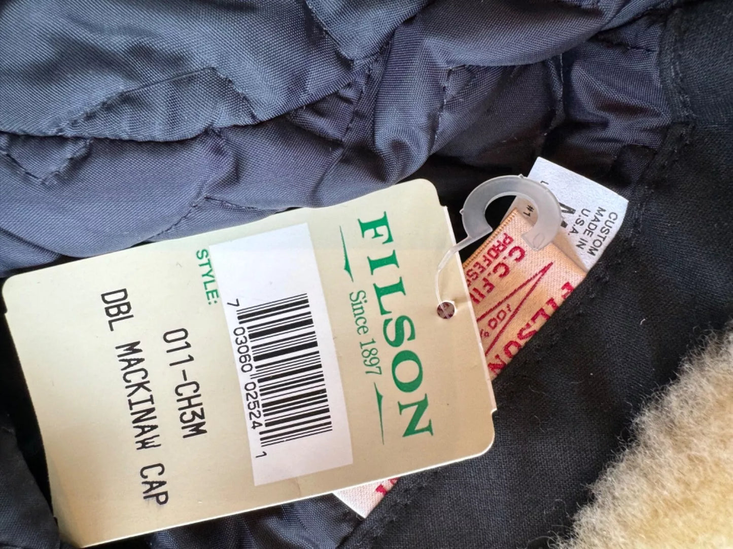 Filson Double Mackinaw Wool Cap Shearling Ear Flaps Charcoal New with Tags M USA