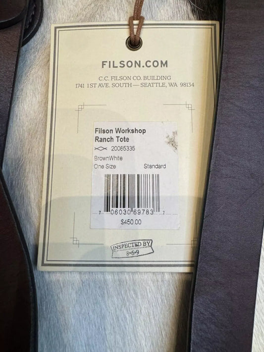 Filson Workshop Ranch Tote 20085335 - RARE - Cowhide Bridle Leather White Cow CC 20085335