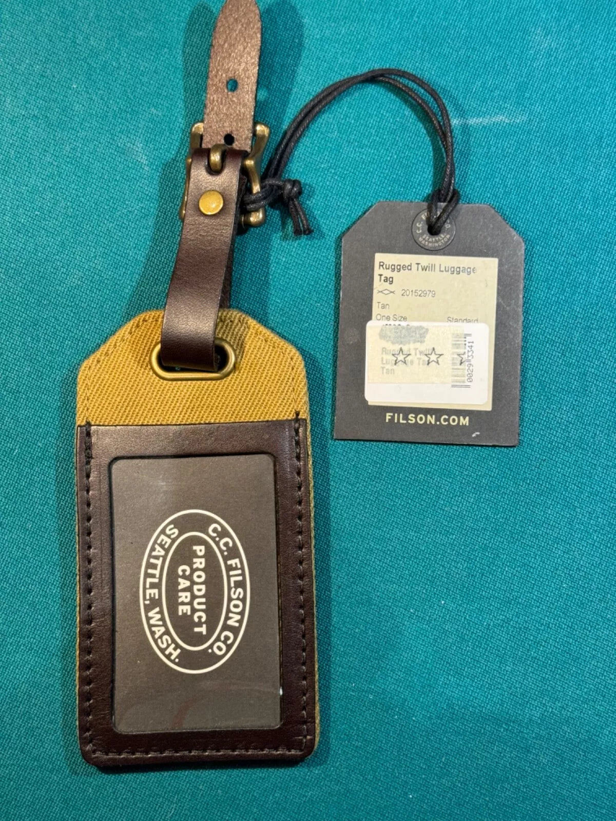 FILSON RUGGED TWILL LUGGAGE TAG Tan Rare New with Tags 20152979 Mint