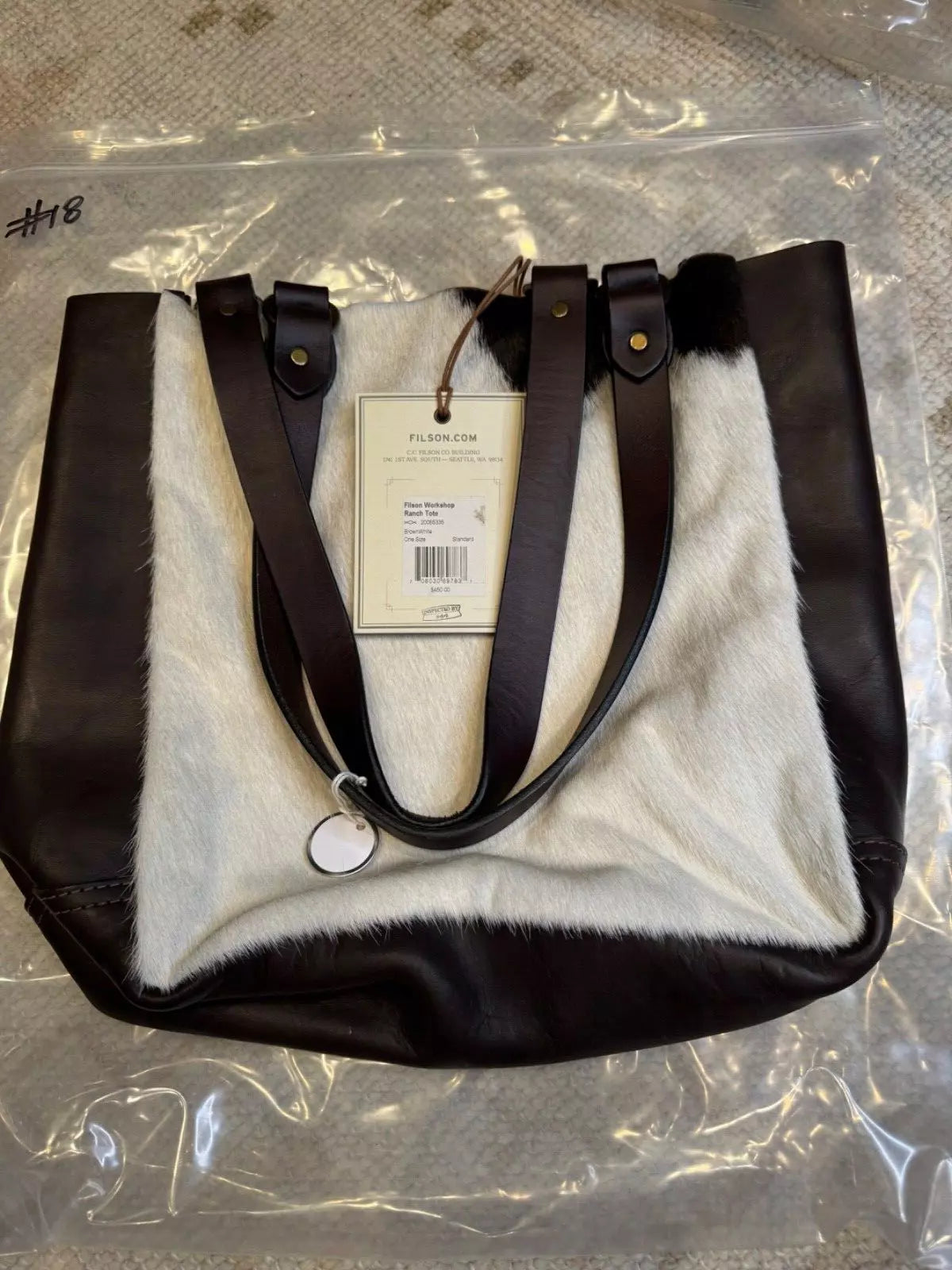 Filson Workshop Ranch Tote 20085335 - RARE - Cowhide Bridle Leather White Cow CC 20085335