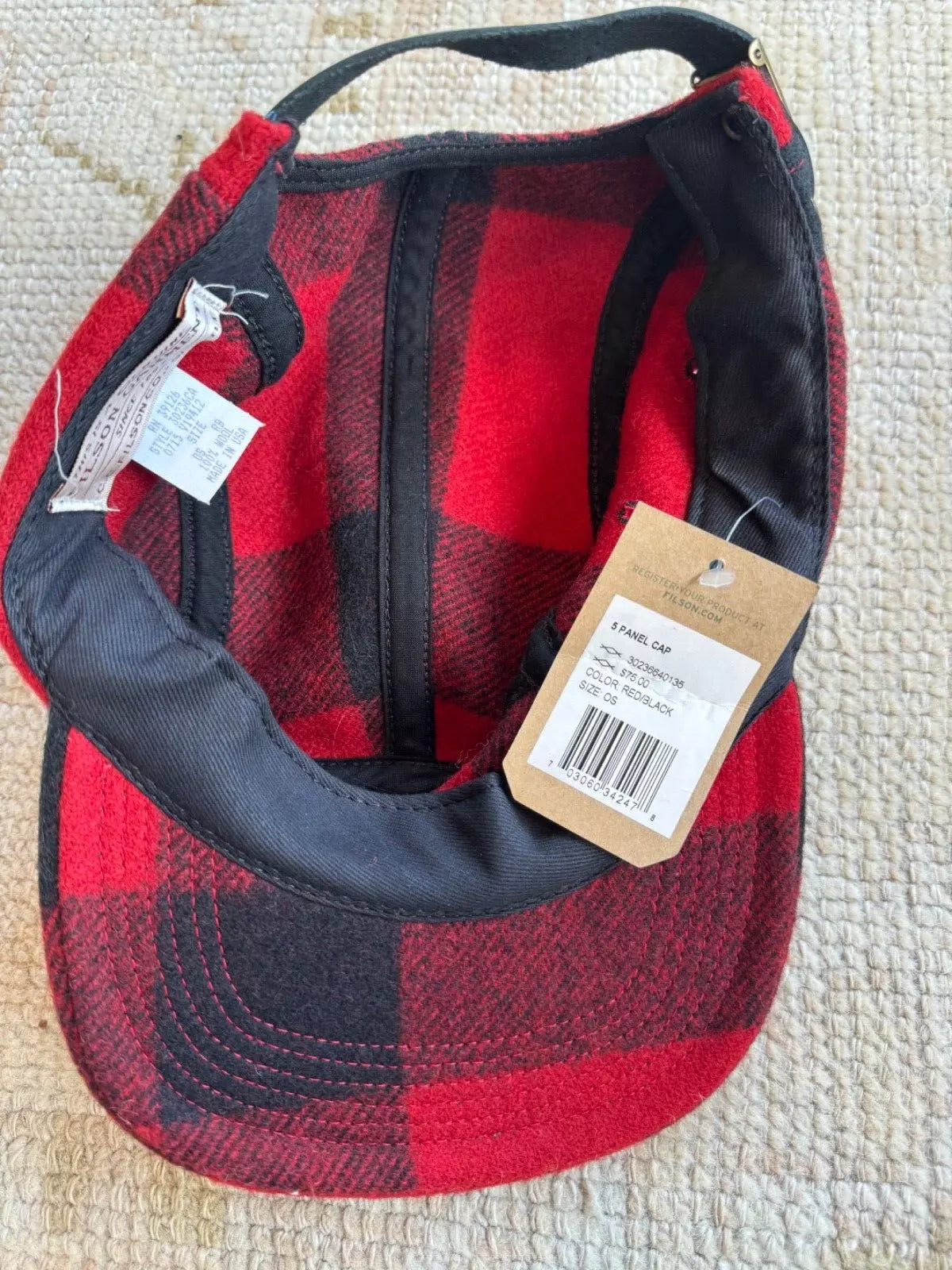 FILSON 5 Panel Mackinaw Wool Cap Red Black Rare New with Tags MADE IN USA 30236640135