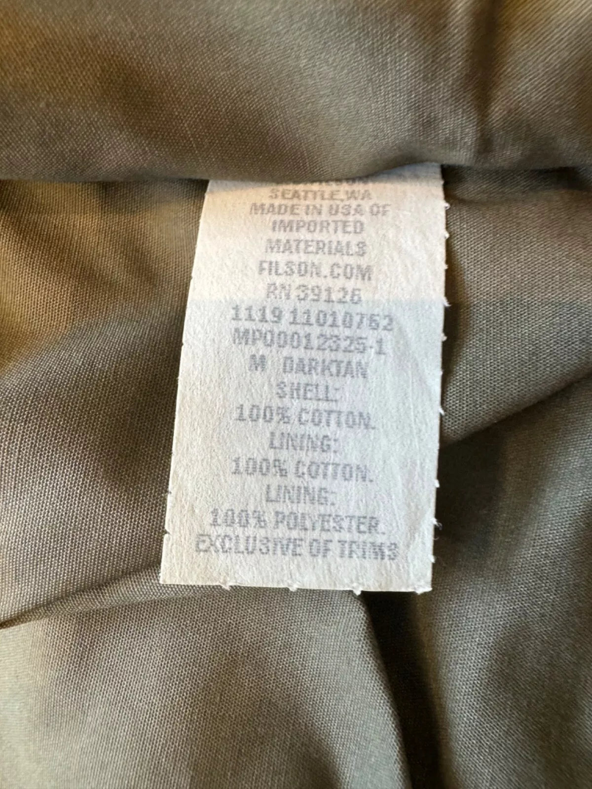 Rare NWT Filson Tin Cloth Short Lined Cruiser Medium USA Made Dark Tan 11010762