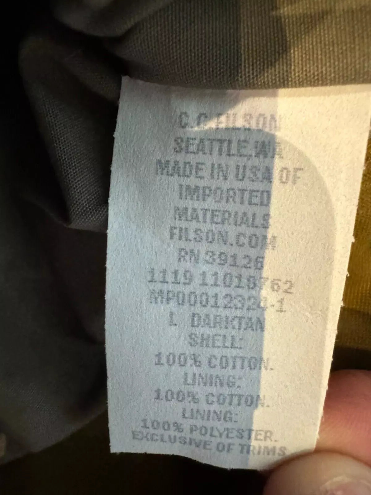 Rare NWT Filson Tin Cloth Short Lined Cruiser Large USA Made Dark Tan 11010762