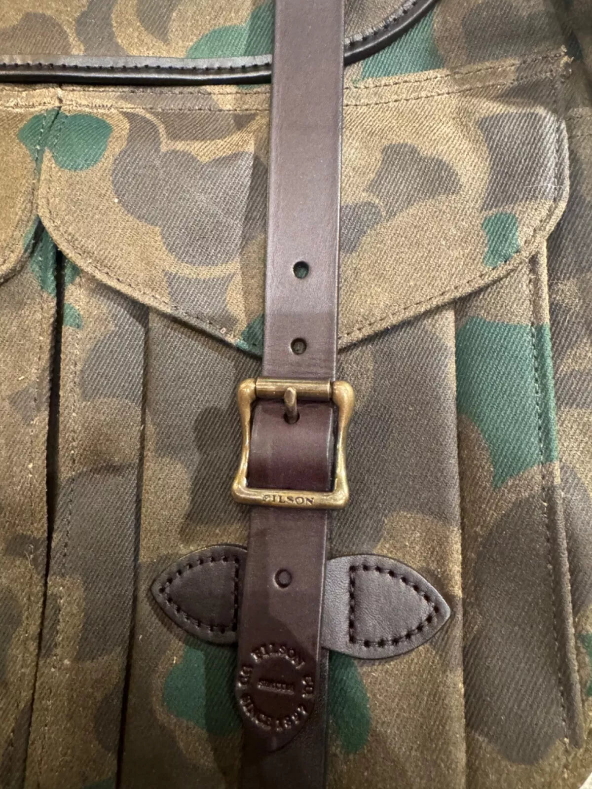 FILSON LARGE WAXED RUGGED TWILL RUCKSACK BACKPACK DARK WAX SHRUB CAMO - NWT USA