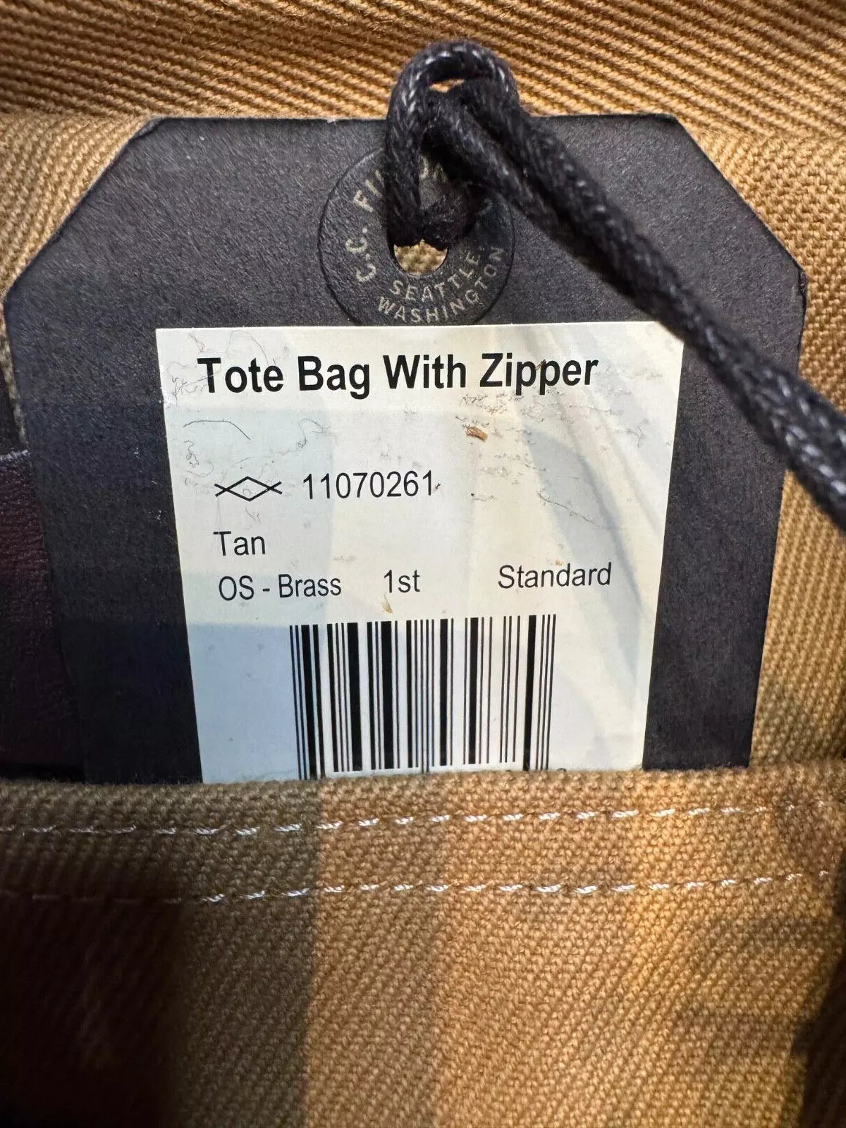 FILSON RUGGED TWILL TOTE BAG WITH ZIPPER TAN NWT WITHOUT KEY CLIP 11070261