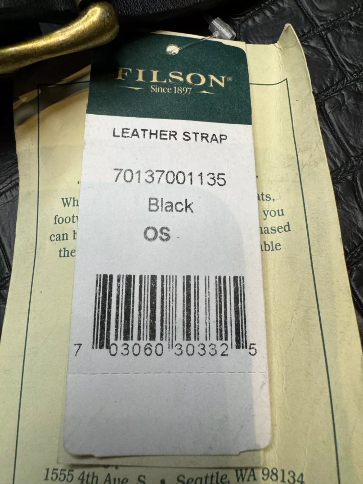Filson Leather Shoulder Strap MADE IN USA Black Bridle Brass Adjustable Vintage 70137001135