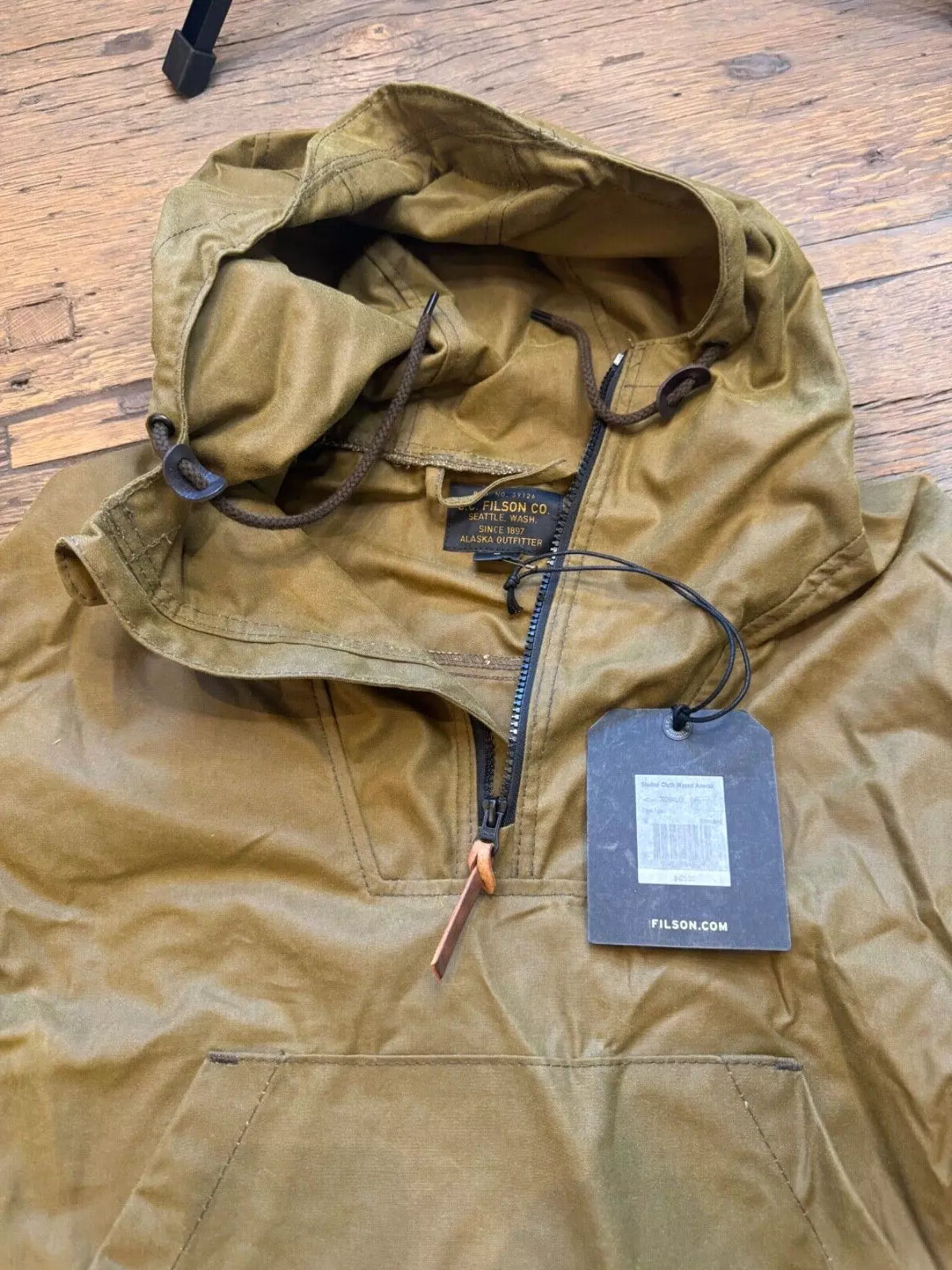 Filson Shelter Cloth Waxed Anorak 20264533 USA Medium Dark Tan Khaki Pullover