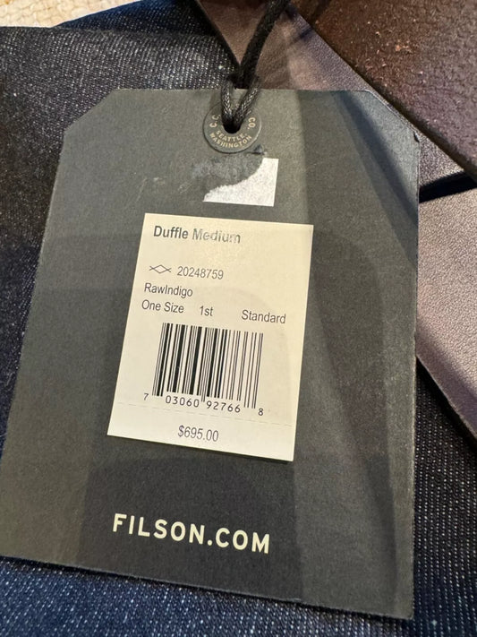 NWT Filson Raw Indigo Blue Jean Medium Duffle Made In USA 20248759