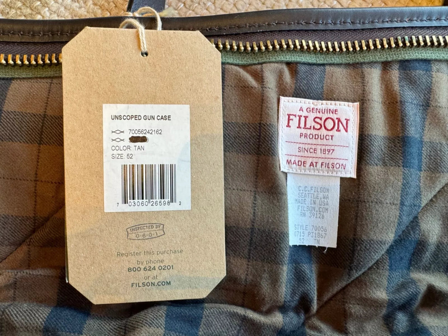 New Unused USA MADE Filson Rugged Twill Unscoped Gun case in Tan Size 52 inches