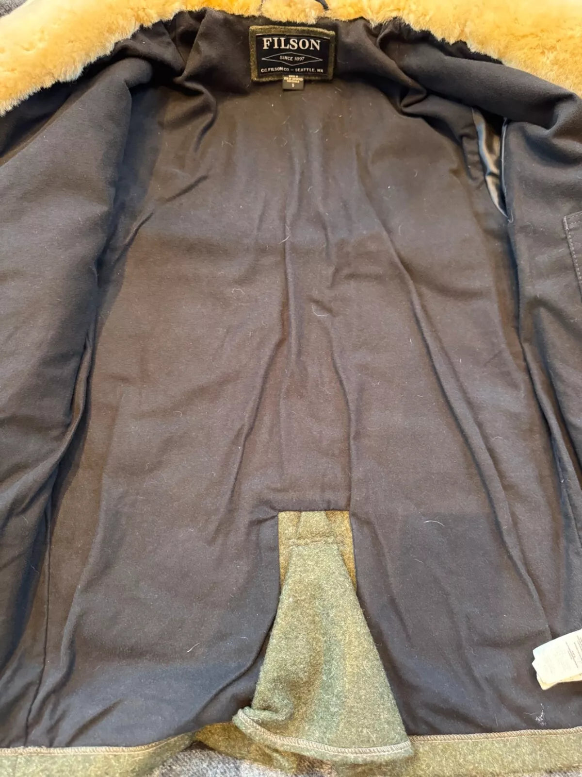 RARE 2021 FILSON LINED MACKINAW WOOL PACKER COAT FOREST GREEN SMALL # 20018829