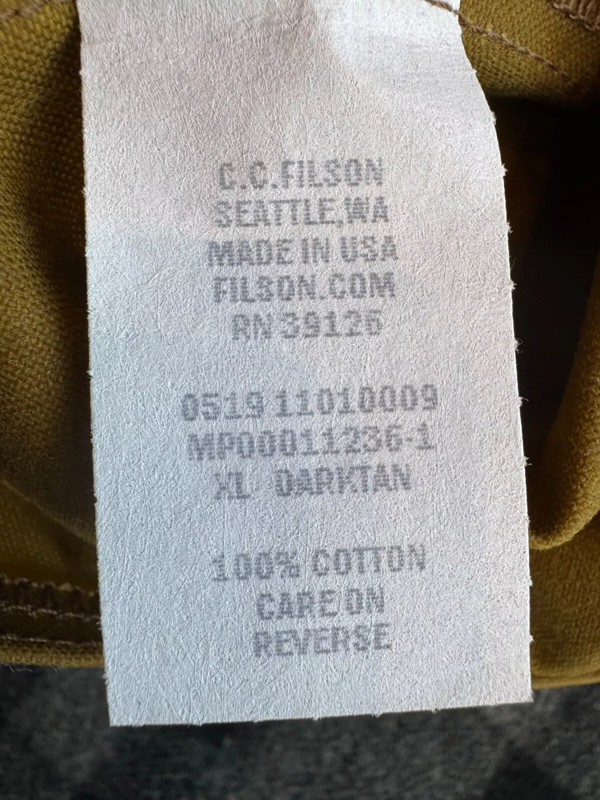 Filson Double Logger XL Coat 11010009 MADE IN USA Dark Tan Khaki Waxed Brand New
