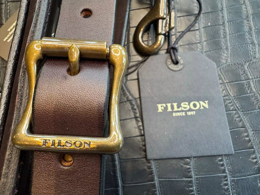 NWT Filson Leather Shoulder Strap USA Brown Bridle Brass Adjustable Small 20049230