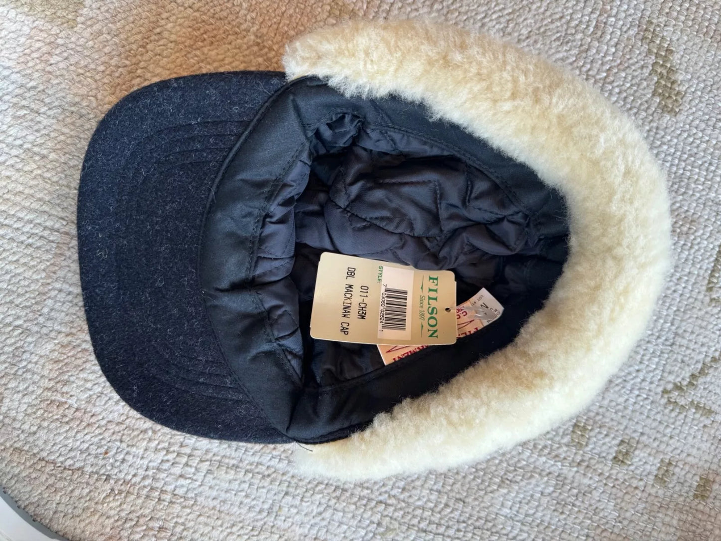 Filson Double Mackinaw Wool Cap Shearling Ear Flaps Charcoal New with Tags M USA