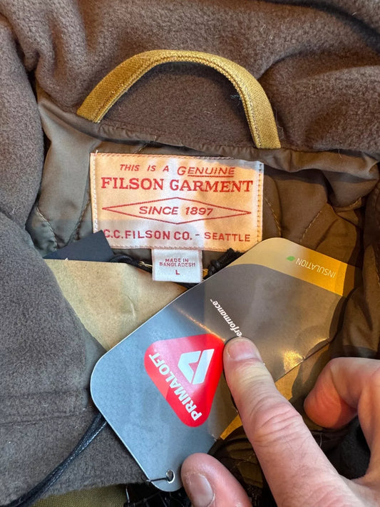 NWT in plastic Filson TIN CLOTH PRIMALOFT® JACKET DARK TAN XL NWT