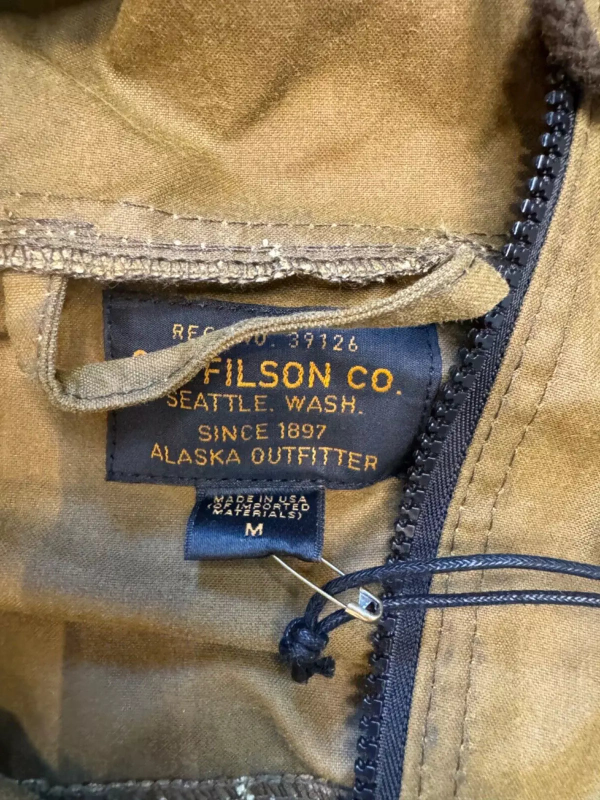 Filson Shelter Cloth Waxed Anorak 20264533 USA Medium Dark Tan Khaki Pullover