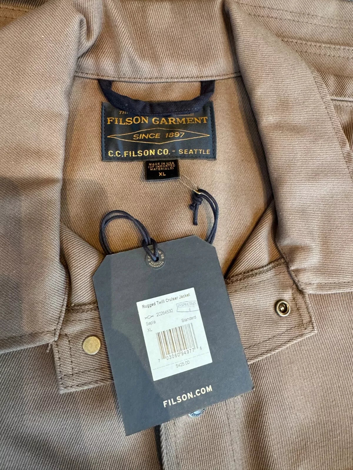 FILSON Rugged Twill Cruiser Heavy Cotton Jacket USA Made XL Sepia New 20264530