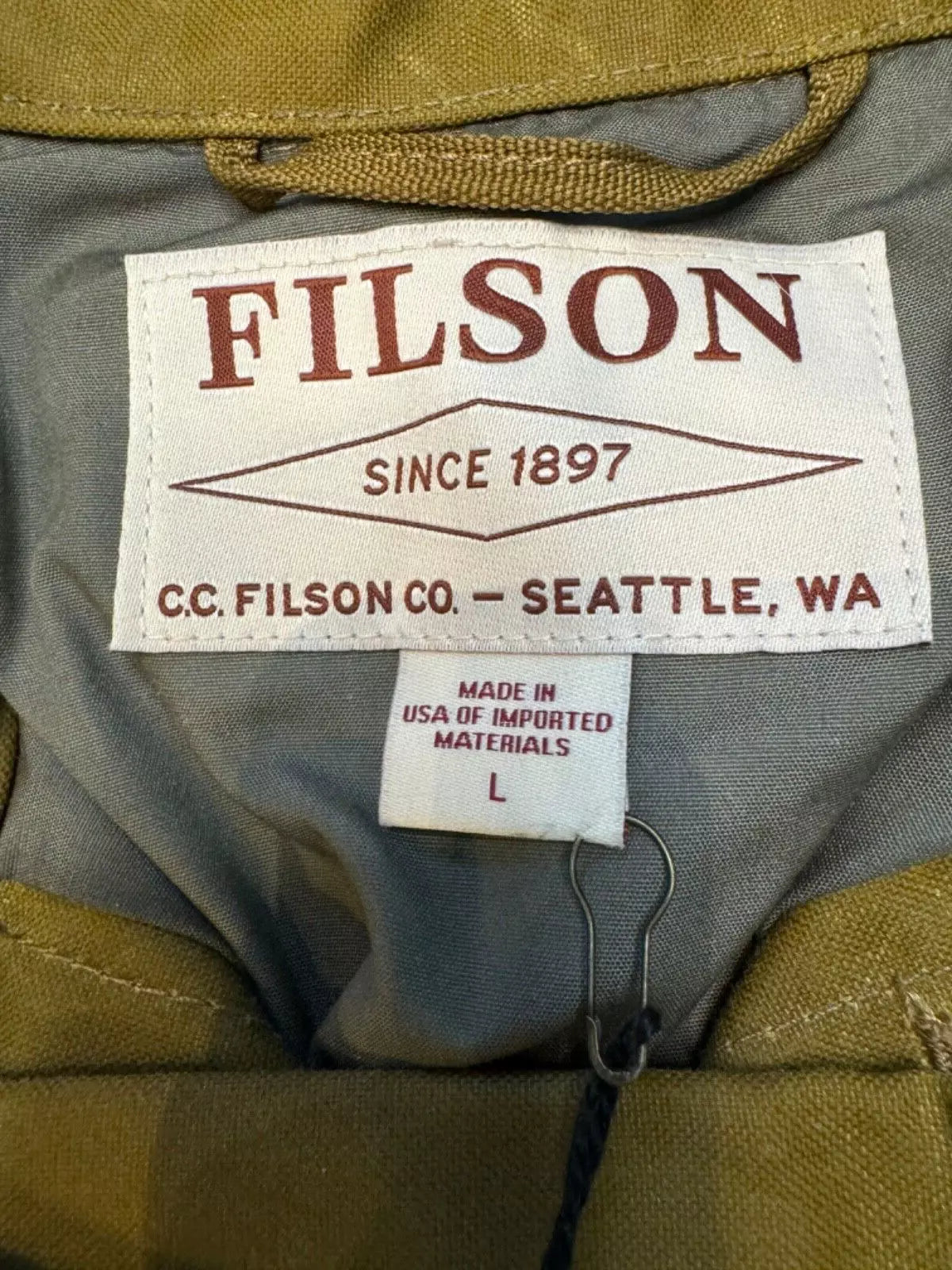 Rare NWT Filson Tin Cloth Short Lined Cruiser Large USA Made Dark Tan 11010762