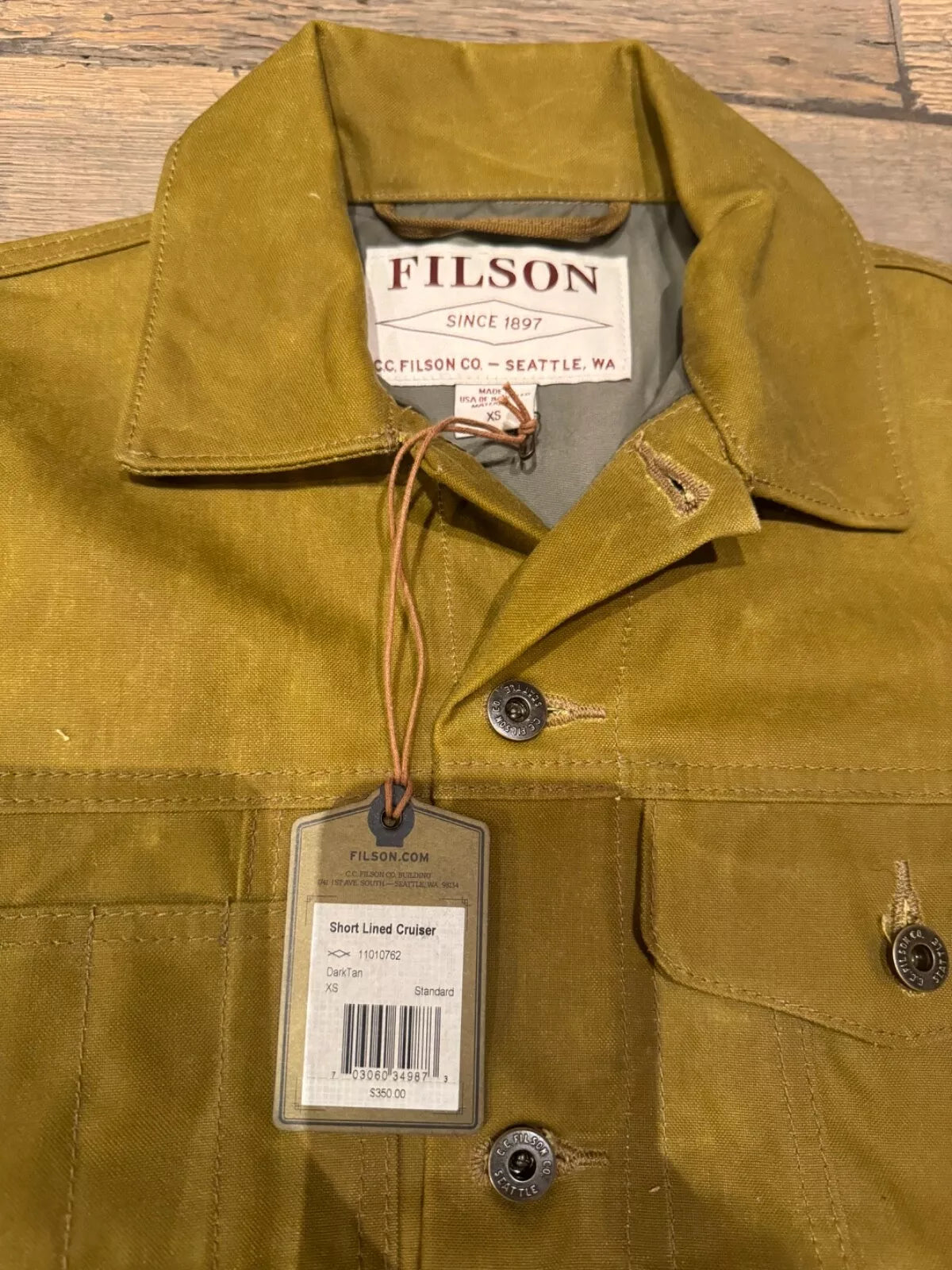Rare Filson Tin Cloth Short Lined Cruiser | Extra Small Made in USA | Dark Tan 11010762