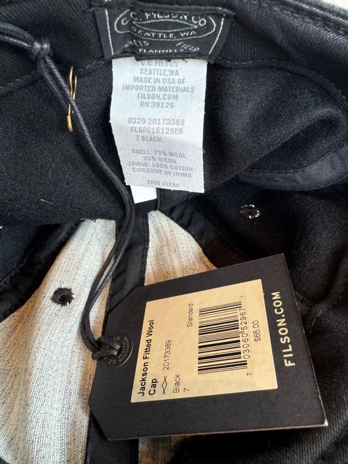NWT Filson Jackson Fitted Cap Black with Yellow F Size 7 USA 20173389