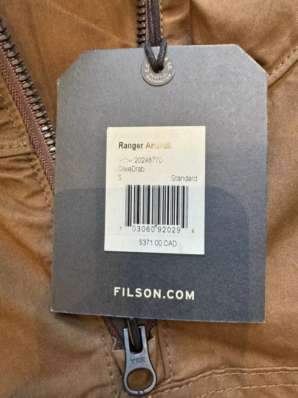 Filson Ranger Anorak 20248770 New Olive Drab Waxed Dark Pullover Size Small 20248770