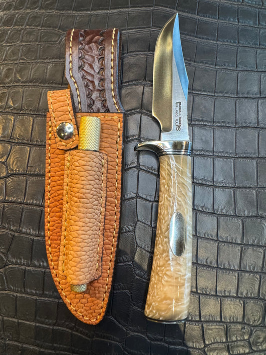Randall Model Stanaback Special Sheath Straight Hilt and Sharpening Rod in Exotic Beaver Tail by Treeman. (Sheath only)