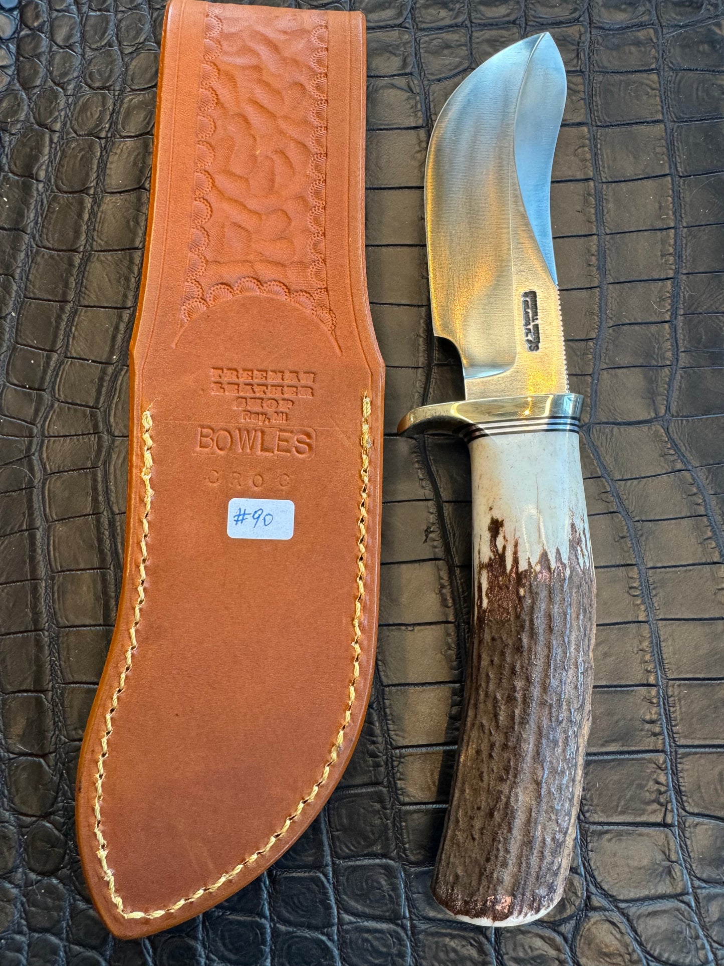 Randall Model Bowles Special Sheath in Exotic White Crocodile Skin from Treeman. Sheath only