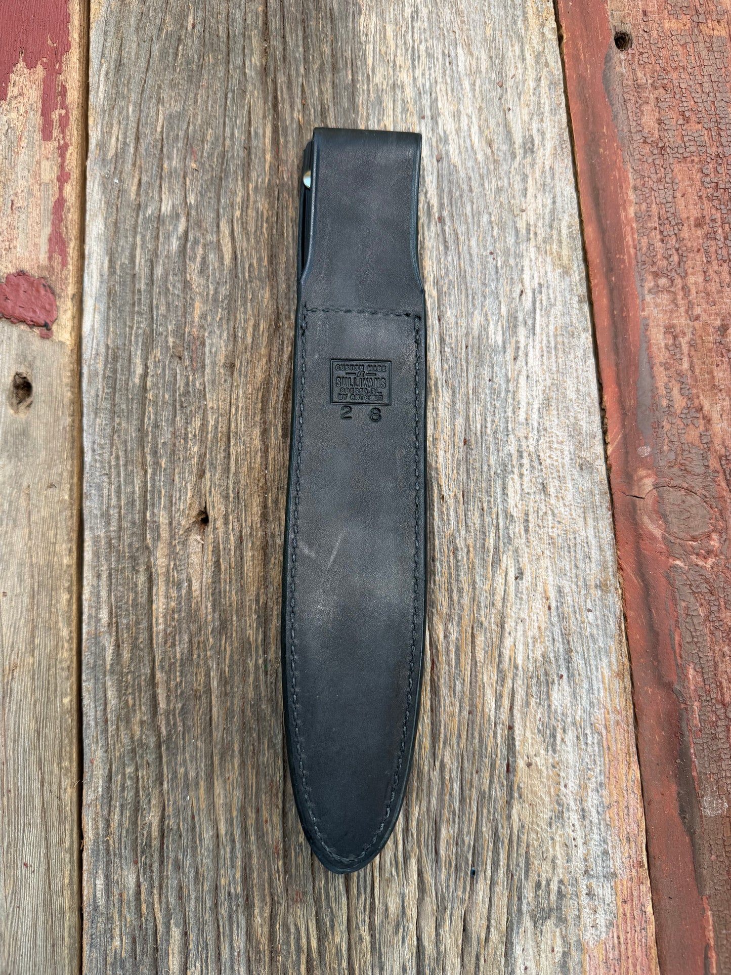 New Randall Sullivans by Gutcher Black Leather Knife Sheath Model 2-8 with Sharpening Stone.