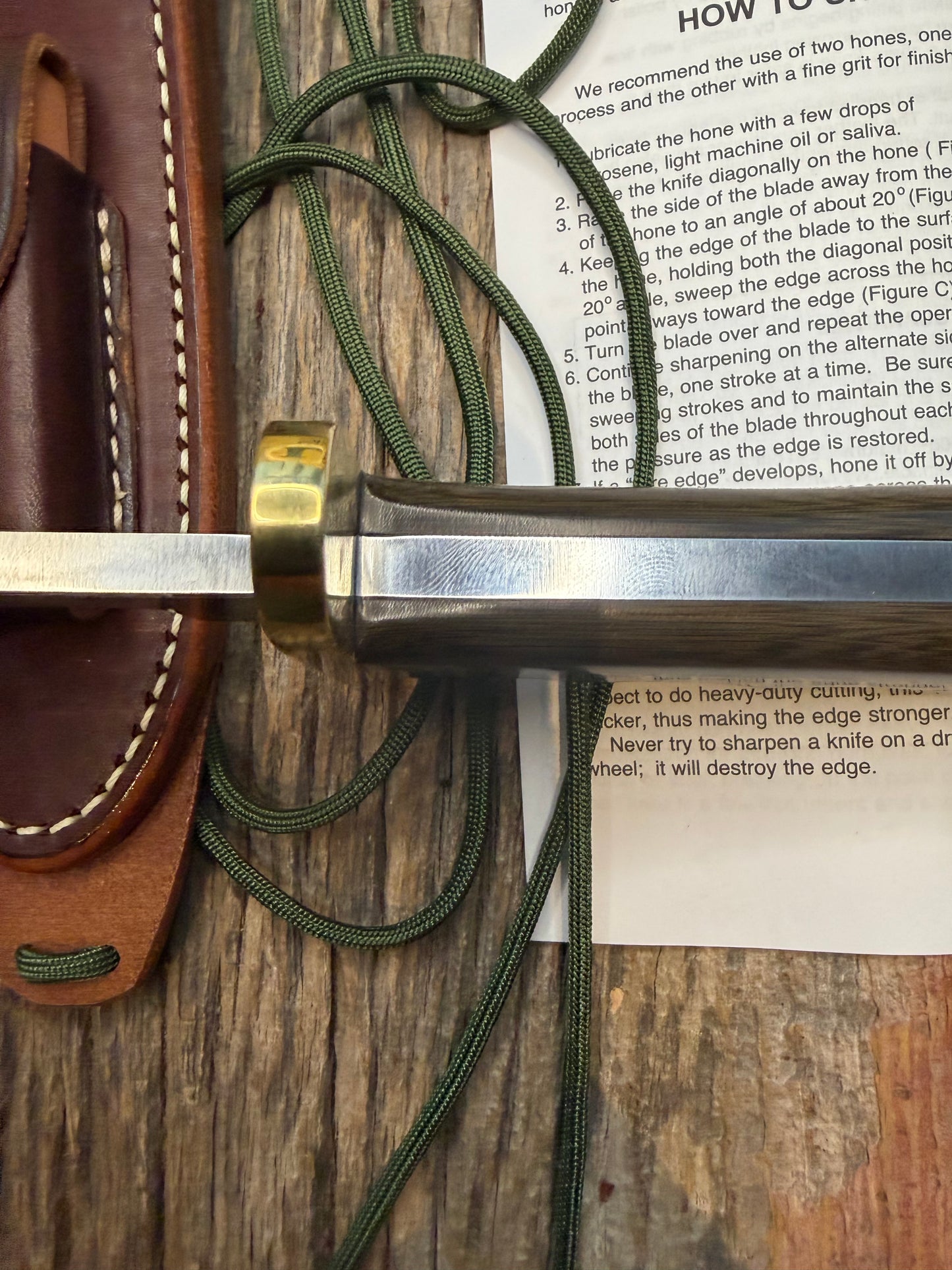 New Randall Knife Model 15 Airman Stainless Steel, Green Micarta, finger grooves.