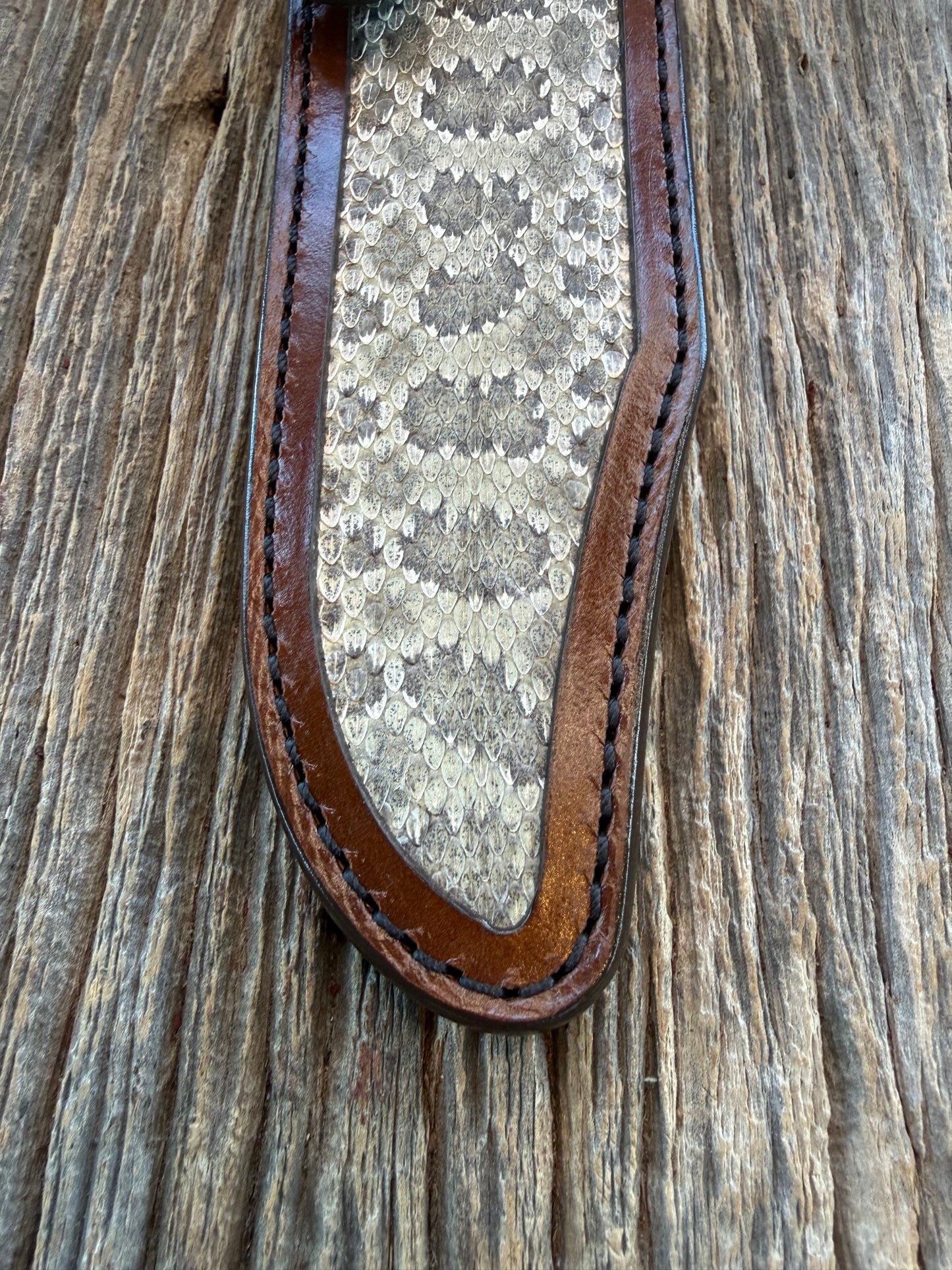 Randall Model Buxton Fighter Special Sheath in Exotic Prairie RattleSnake from Treeman Sheaths. Tremendous colors on this one.