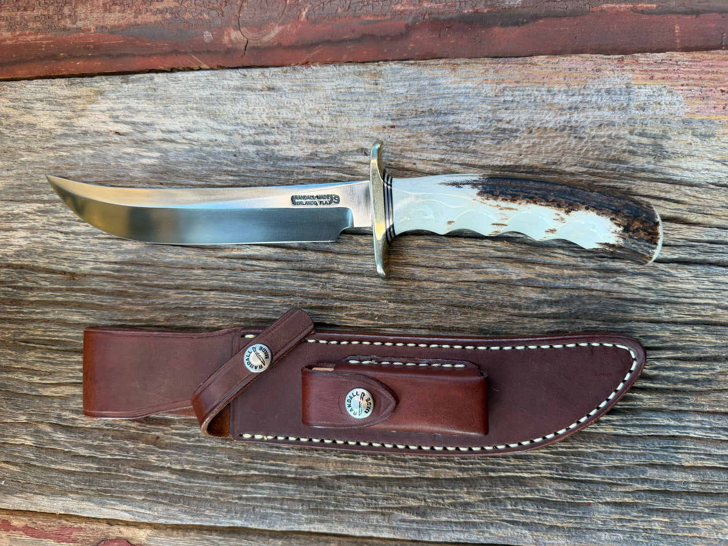 New Randall Knife Model 4-7 in a Stag Finger groves Handle Stainless Blade, NSH