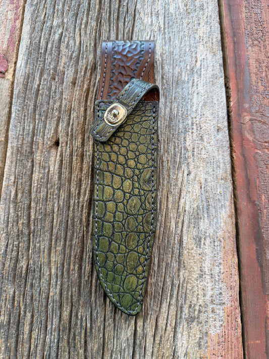 New Randall Model 14 Sheath in Exotic Army Green Crocodile from Treeman.