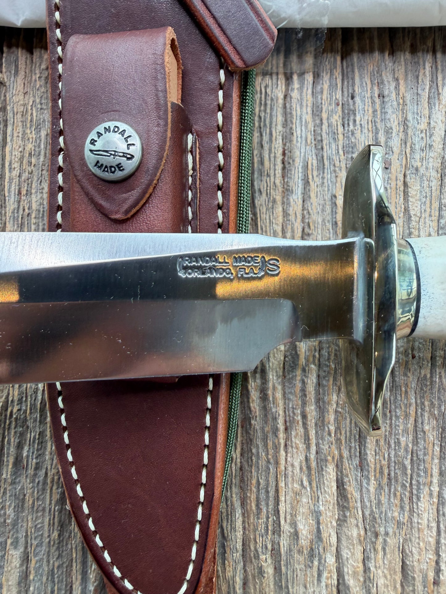 New in Paper Randall Made Knife Model 1-7 Dark Stag , Stainless, Nickel Silver Hilt, Aluminum butt cap. Nickel Silver Collar