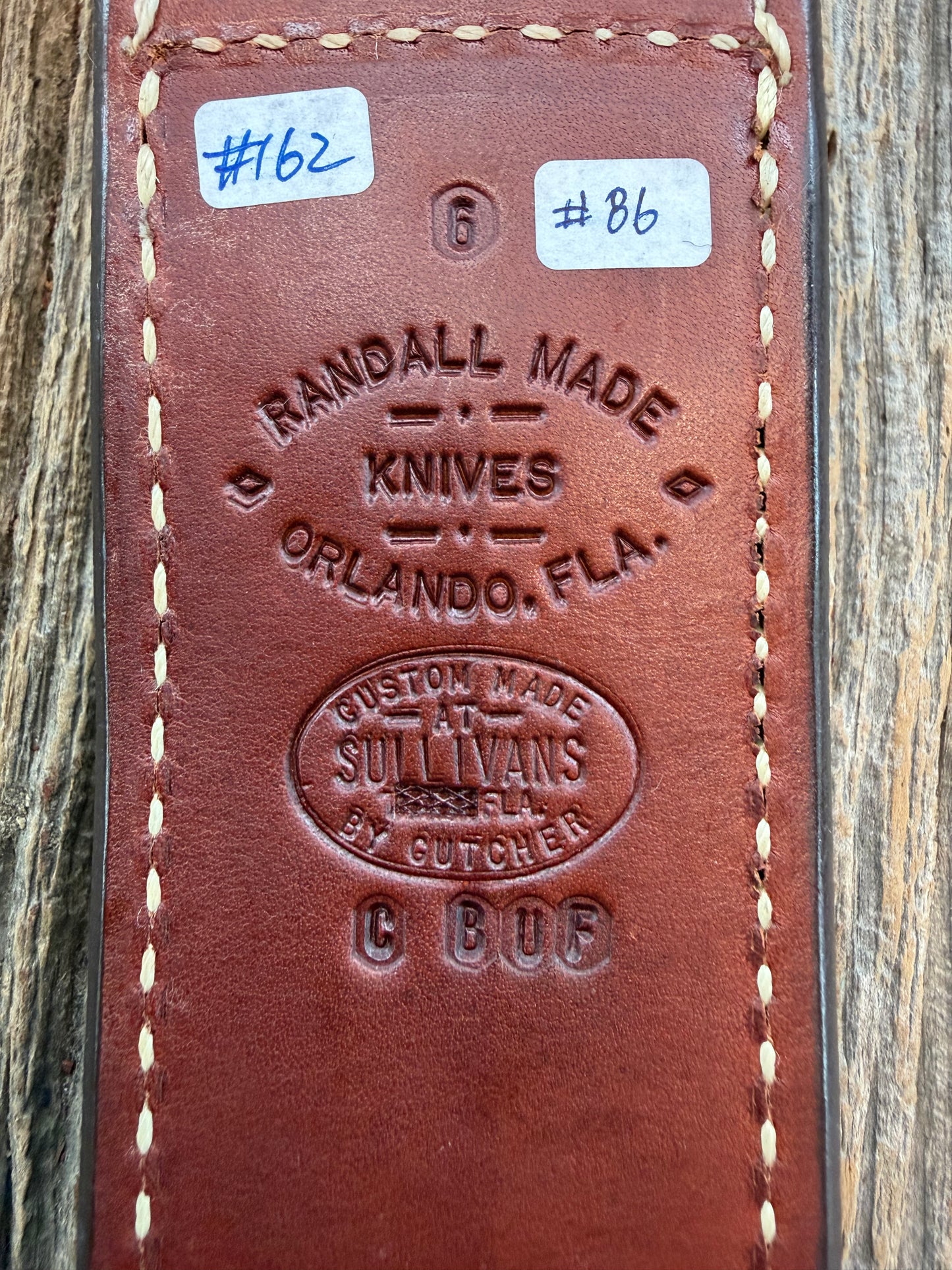 Randall Model 1-6, 5-6 Sheath in Exotic Brown Cape Buffalo Custom Made at Sullivan’s by Gutcher.