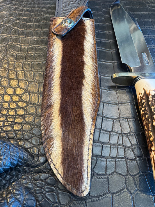 Randall Model 12-9 Clip Point Sheath in Exotic Zebra Fur ( Face stripes) by Treeman. (Sheath only)