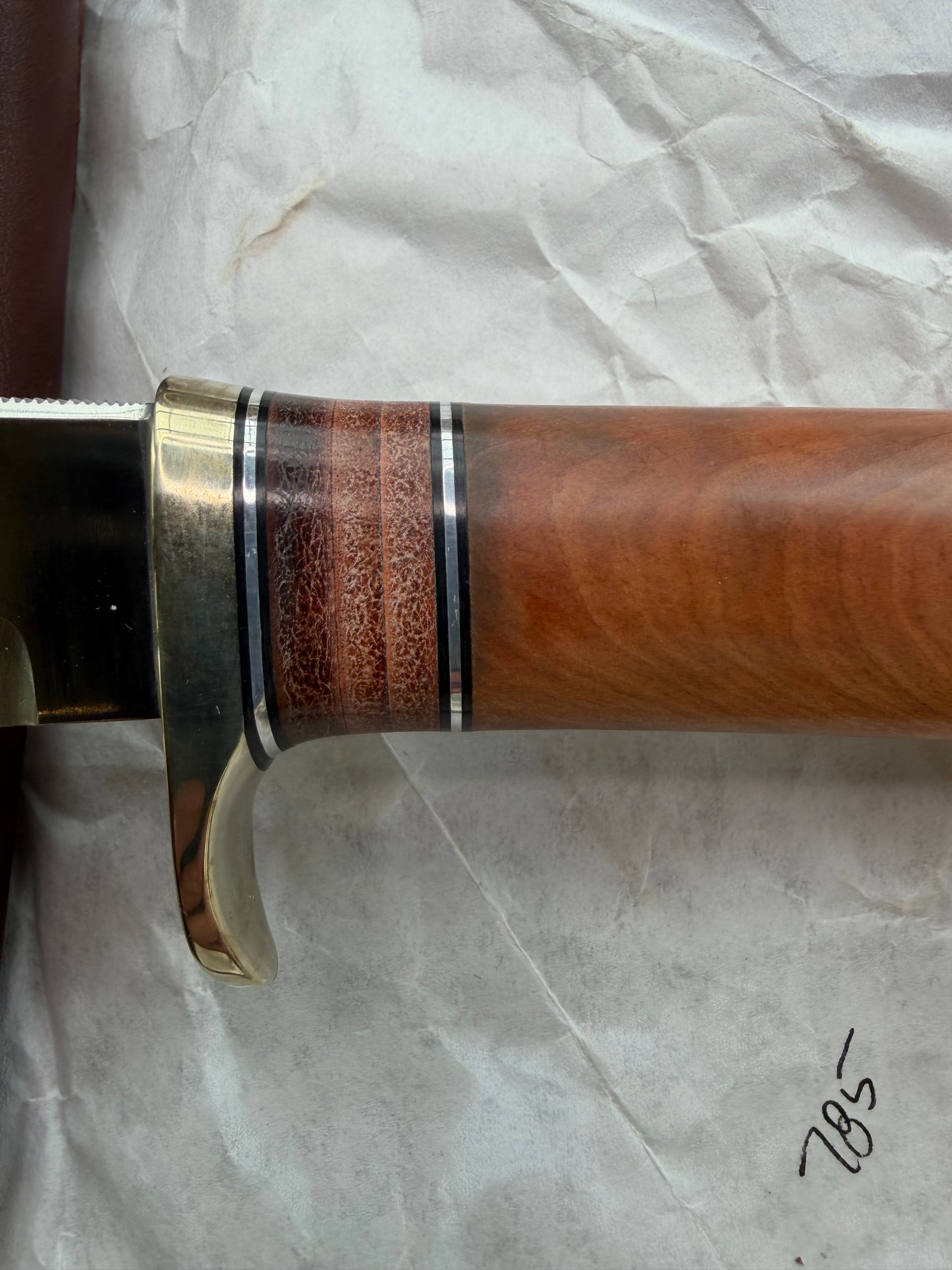 New in paper Randall Knife Model 25-5 Trapper in Thuya Wood and Leather Handle Stainless Blade, NSH Hilt