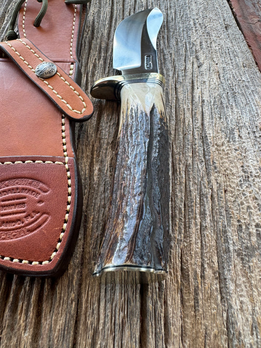 Randall Model Bowles Skinner # 480 with a Stag handle. Nickel silver Single Hilt and Butt plate.