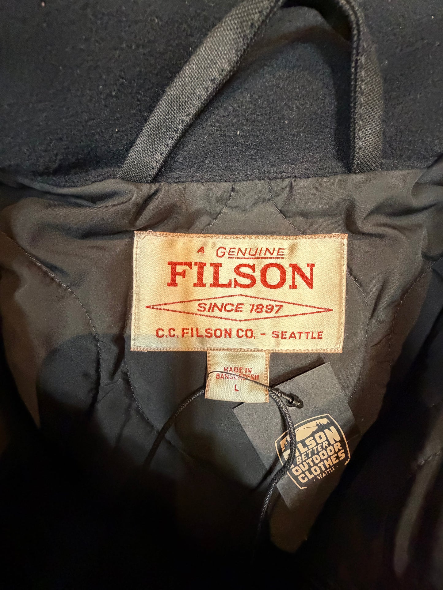 NWT Filson TIN CLOTH PRIMALOFT® JACKET in Black in a size Large NWT