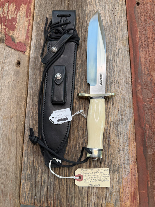 Rare Randall Model 12-9 AI Alternative Ivory etched in the blade, SS NSH + Buttcap Lanyard Wickersham Book noted, Lanyard