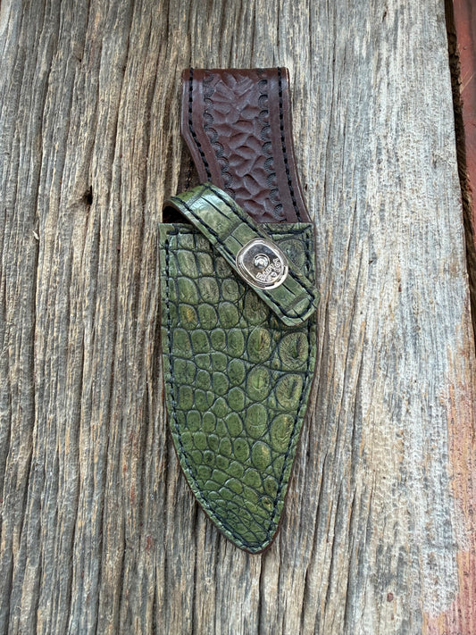 Randall Model 19-5 Exotic Army Green Crocodile Sheath from Treeman.