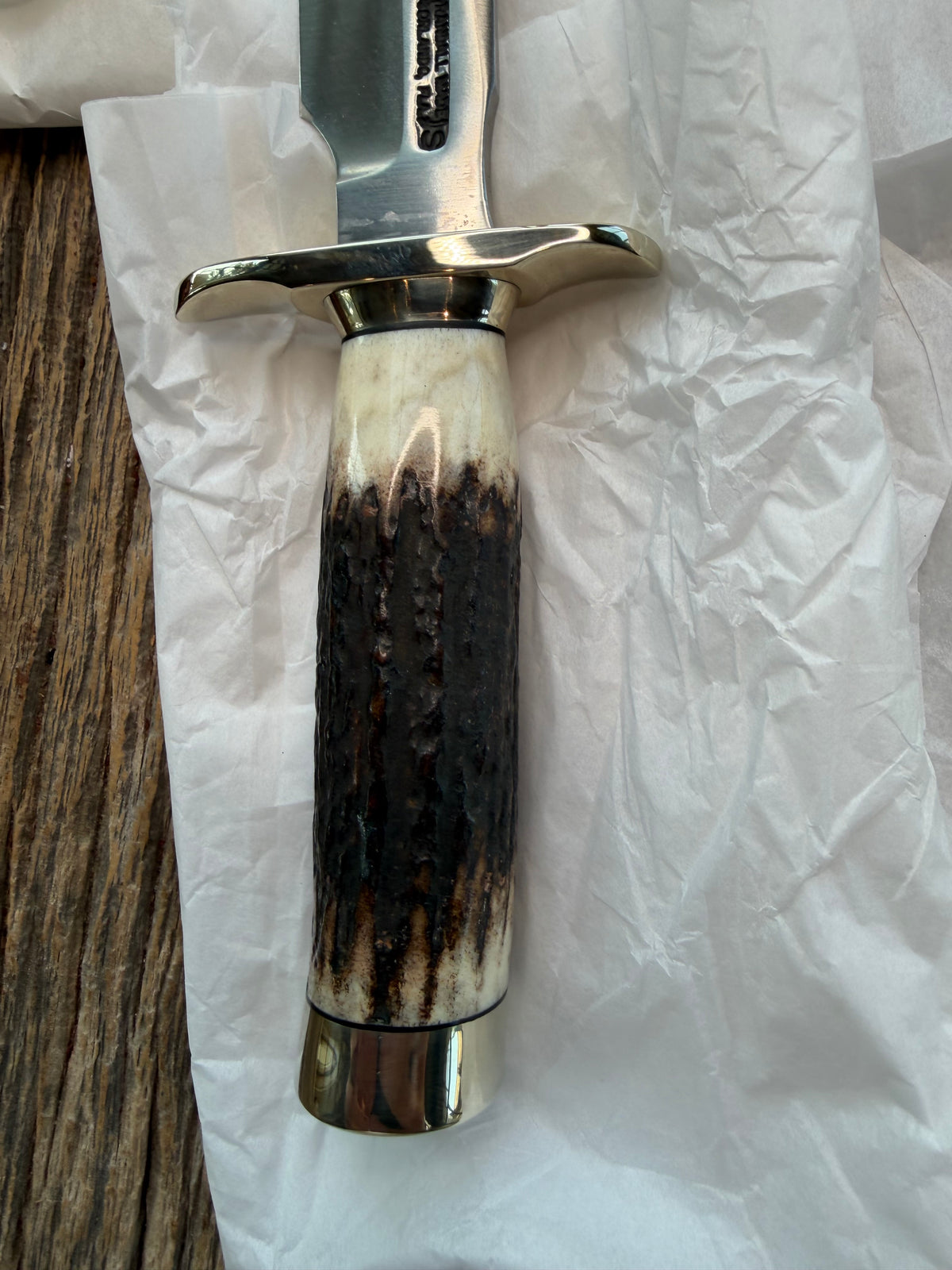 New in Paper Randall Made Knife Model 1-6 Customer supplied Stag Stainless, Nickel silver Hilt and collar and butt cap, loaded!!